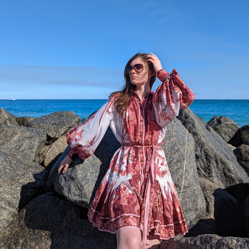 Zimmermann White and Rust-Red Mini Dress